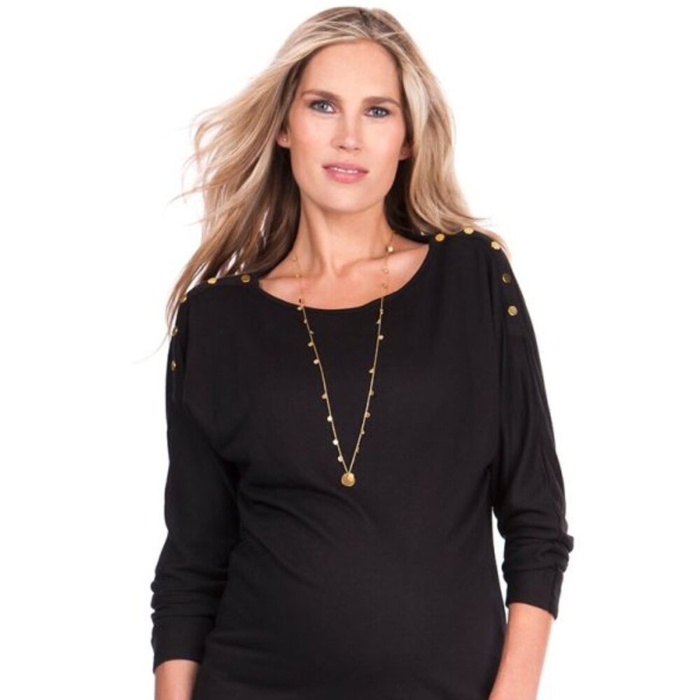 Seraphine Black Snap Down Maternity & Nursing Top, sz L